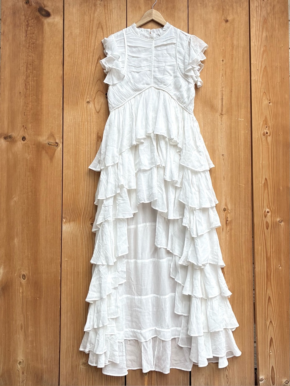 AllSaints Shaela Tiered Ruffle High-Low Maxi Dress Sz 8 - Picture 8 of 11